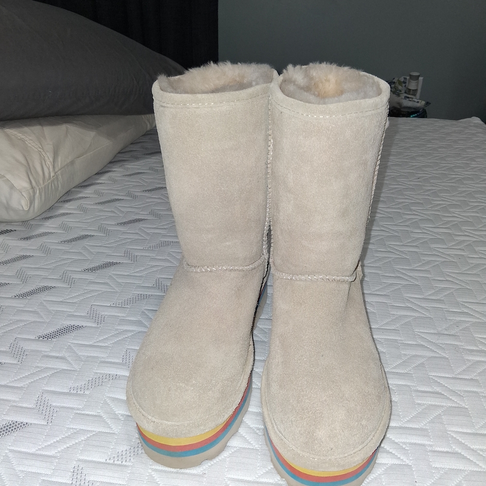 BearPaw Cream Boots with Rainbow Sole